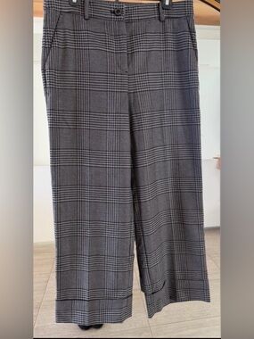 NWT Ann Taylor LOFT Grey Glen Plaid High-Waisted Wide Leg Trousers - Size 8